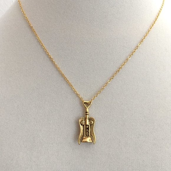Miniature Corkscrew Bottle Opener Wine Lovers Cork Screw Tool Charm Necklace - Picture 5 of 5